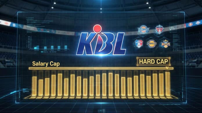 KBL 샐러리캡 및 하드캡 구조를 그래프로 요약한 인포그래픽입니다.