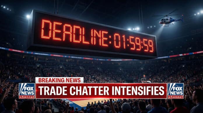 NBA 트레이드 데드라인 마감 시간을 전광판으로 표현한 이미지입니다.
