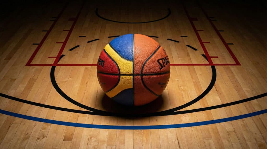 농구 코트 위 농구공 이미지로 FIBA와 NBA 룰 차이 비교 글의 도입부를 상징합니다.