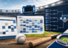 MLB 리그 구조와 일정 정리:메이저리그 시즌 흐름과 프로토 참고 가이드 야구장 배경 위에 캘린더, 경기 일정표, 리그 브래킷, 야구공과 배트가 배치된 MLB 시즌 흐름 인포그래픽 이미지